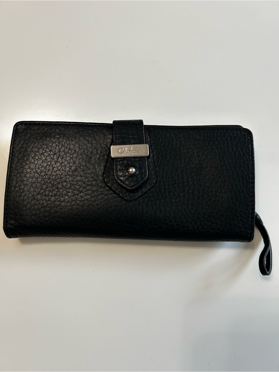 Cole Haan Handbags - Cole Haan Black Pebbled Leather Zip Wallet with Snap Strap